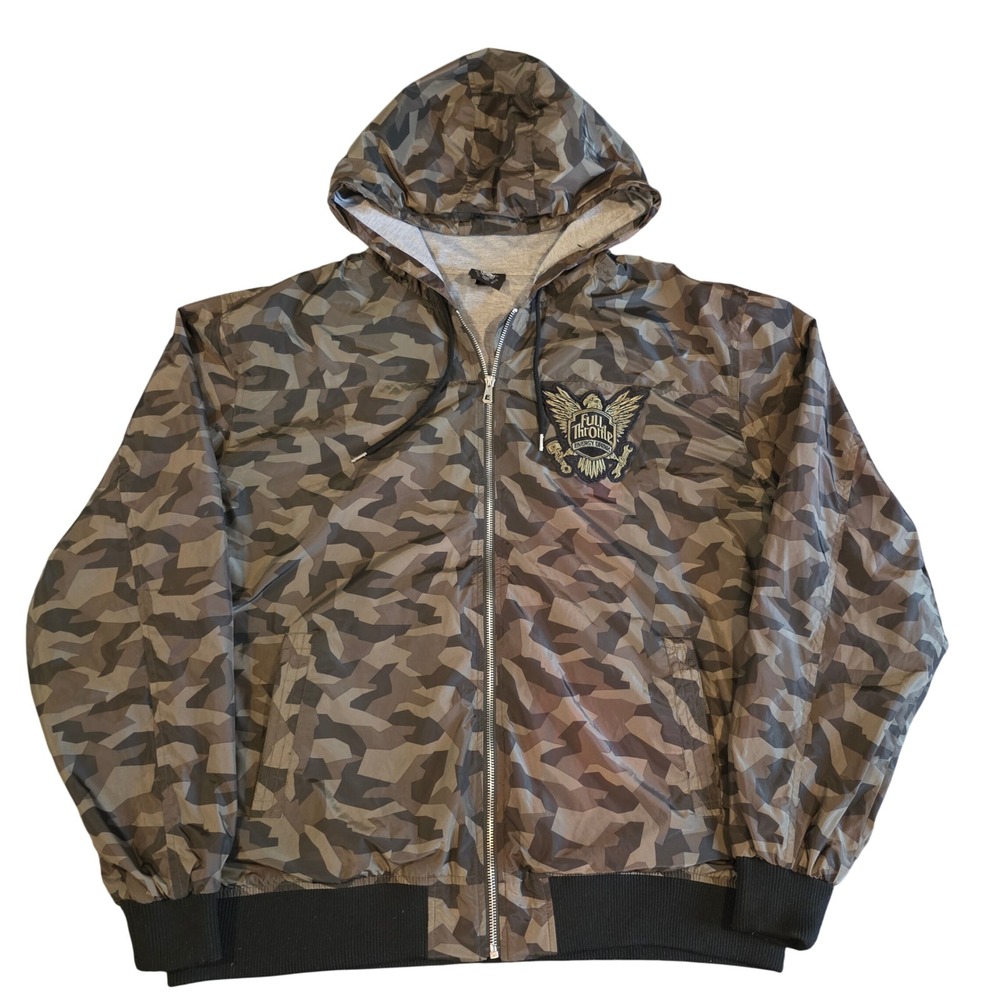 Full Throttle Energy Drink Camo Windbreaker Jacket Mens 2XL Y2K Geometric Camo